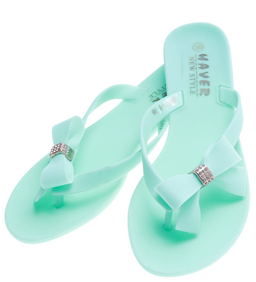 Plażowe damskie klapki japonki Miętowe /G9-2 14523  T089/