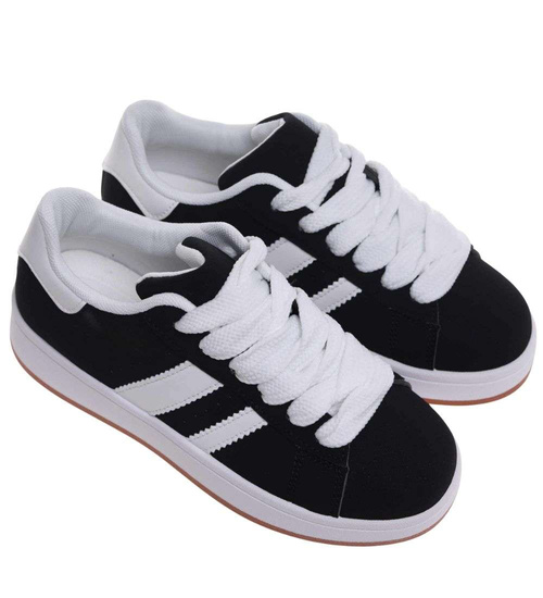 Czarne sznurowane trampki damskie /F7-3 18821 W385/