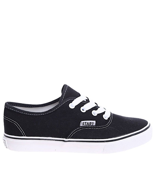 Czarne niskie tenisówki damskie z tkaniny /A6-2 15976  G157/