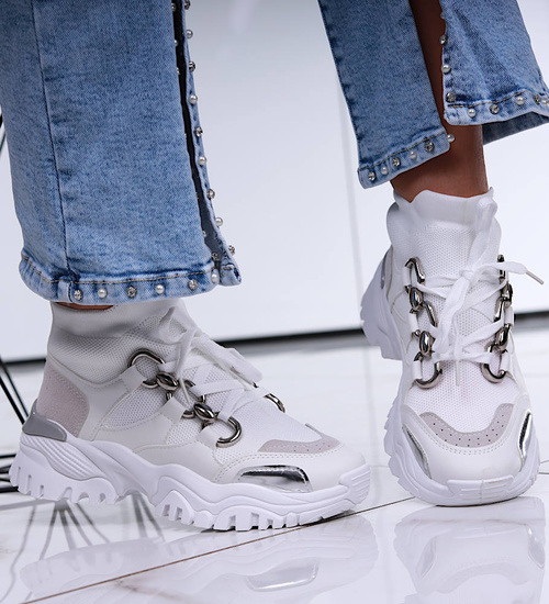 Wysokie białe buty sportowe damskie /D9-2 13092 T396/