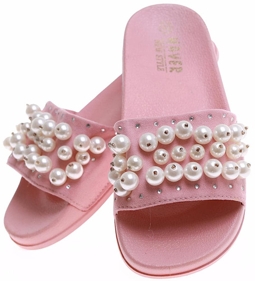 Dziewczęce różowe klapki z perełkami /E9-2 16434 T290/