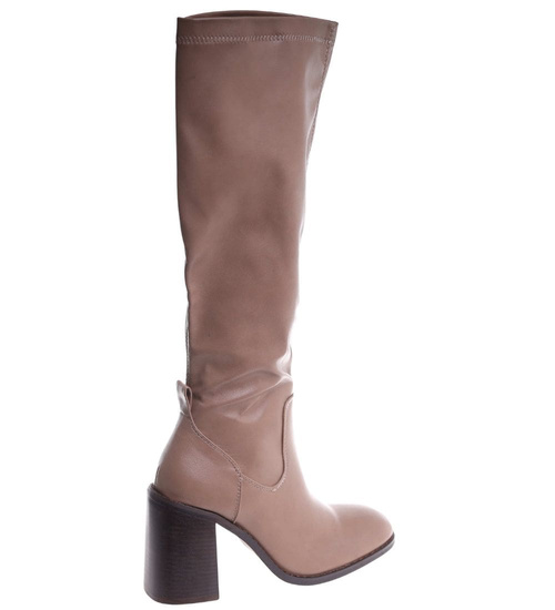 Klasyczne kozaki na obcasie khaki lekko ocieplane /F8-1 18521 T433/