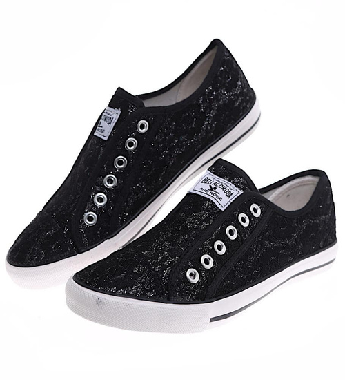 Wsuwane czarne trampki damskie /G3-1 16494 G8-6/