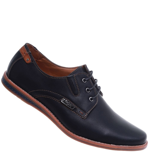 Czarne sznurowane półbuty męskie /C1-1+h2 10260 S386/