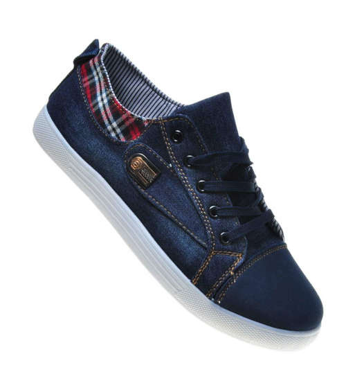 Sznurowane męskie trampki Granatowe /D2-1 AB168 T244/ 