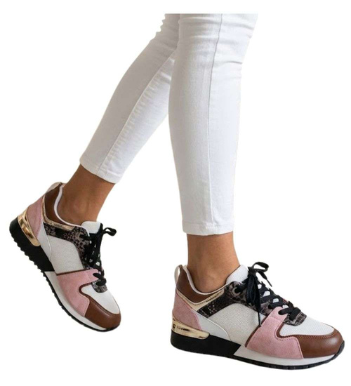 Sznurowane biało różowe buty sportowe /D9-3 15773 T283/