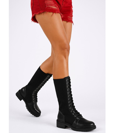 Wysokie czarne damskie glany trapery /D9-3 18086 T432/