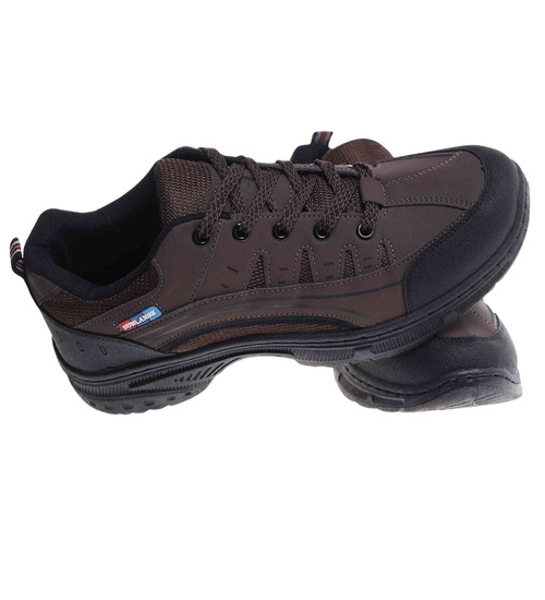 Sznurowane męskie buty trekkingowe Brązowe /E8-1 18168 S393/