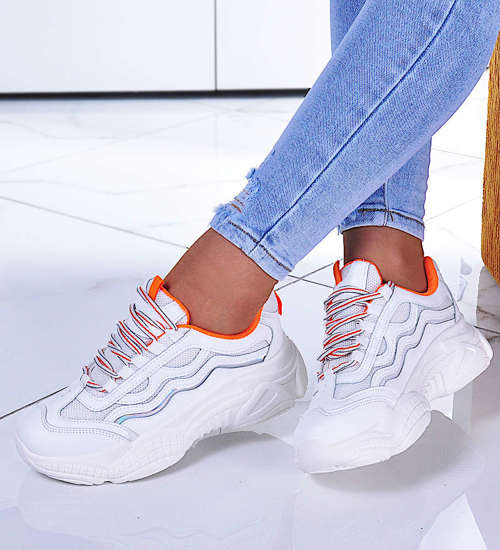 Damskie sneakersy sznurowane Orange /C2-2 10514 S236/ Damskie sneakersy sznurowane Orange /C2-2 10514 S236/