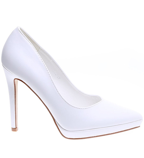 Białe czółenka damskie na szpilce i niskiej platformie /F5-3 15860 T155/