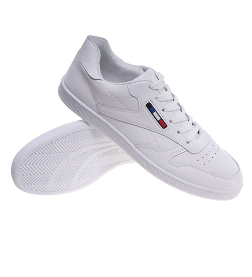 Wygodne białe sznurowane trampki męskie ost522