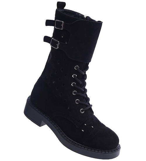 Ażurowe czarne botki trapery /D7-3 13431 S690/