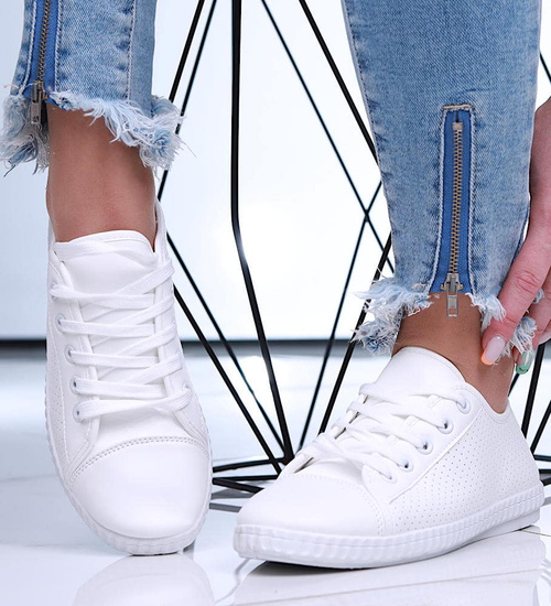Białe ażurowe tenisówki damskie /B6-2 16028 D383/