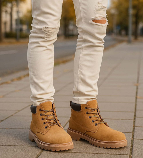 Zimowe karmelowe ocieplane trapery męskie /A9-3 17126 T399/