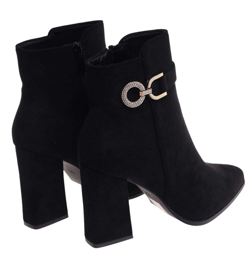 Czarne botki na obcasie słupku /E9-1 18260 W420/