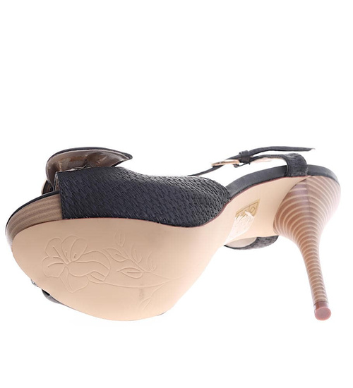 Czarne damskie sandały na szpilce i platformie /D3-2 16269 T192/