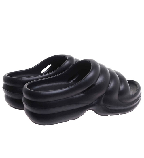 Plażowe czarne klapki basenowe na platformie /G2-1 17702 G181/