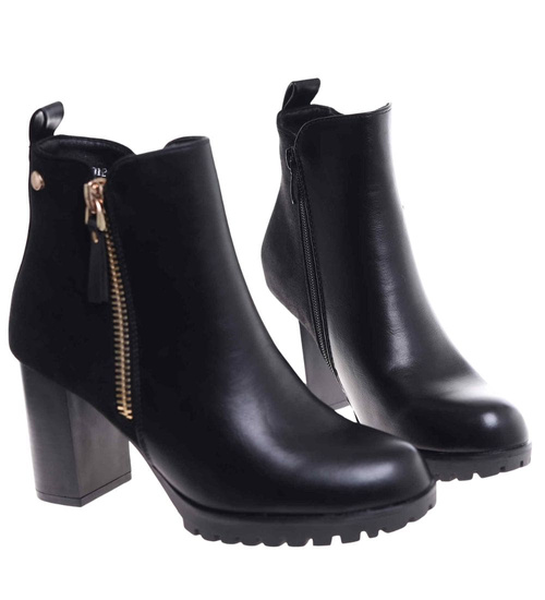 Botki damskie na stabilnym obcasie Czarne /E1-3 18318 T4814/