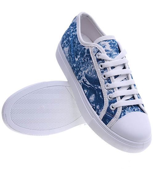 Niebiesko białe trampki damskie z tkaniny /D1-3 13504 S2/