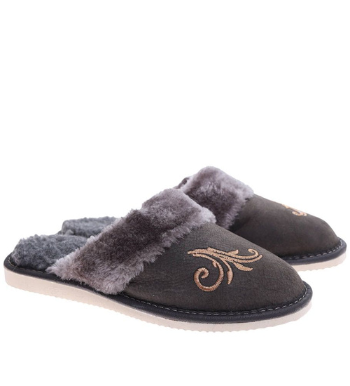 Ocieplane szare kapcie damskie /G8-1 15381 S197/