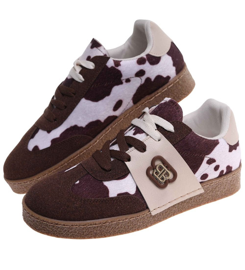 Brązowe wiązane sneakersy buty sportowe /G9-3 18024 T683