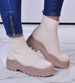 Damskie botki na grubej podeszwie Beige/Khaki /C7-3 10781 T790/