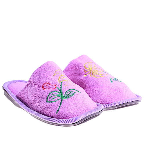 Pluszowe fioletowe kapcie damskie z haftem /E4-1 15947 S4-5/