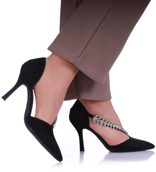 Czarne czółenka szpilki z cyrkoniami /G11-1 17212 G121/