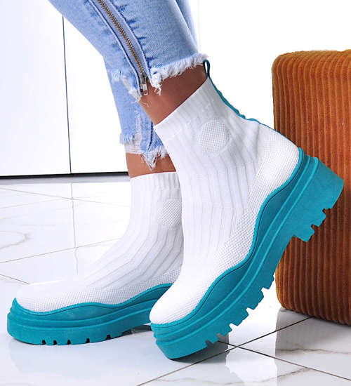 Damskie botki na grubej podeszwie White/Green /F7-2 12390 T490/ Damskie botki na grubej podeszwie White/Green /F7-2 12390 T490/