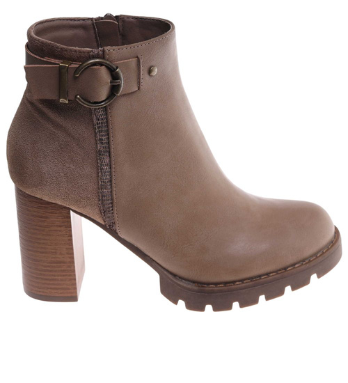 Jesienne botki damskie na obcasie słupku Khaki /J5-4 H2 18211 W301/