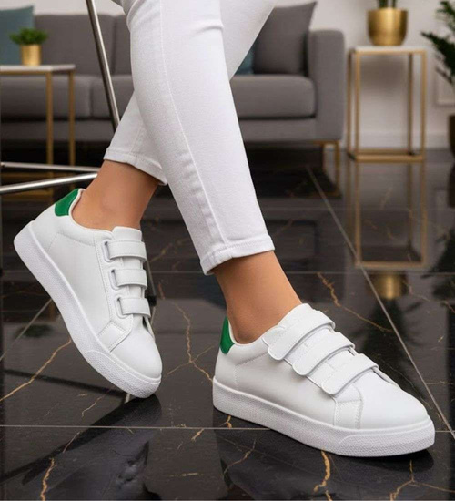 Białe damskie trampki na rzepy /f10-3 16247 G233/