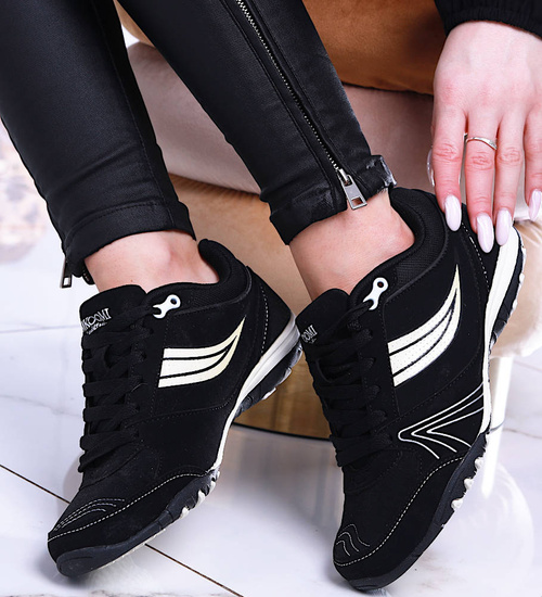 Czarne damskie buty sportowe z zamszu /E8-3 14000 S244/