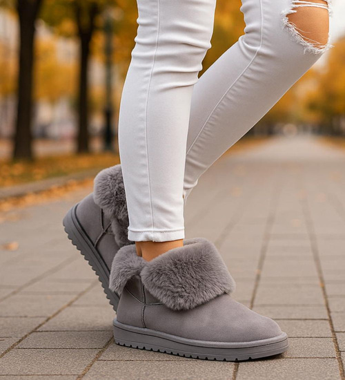 Szare kozaki śniegowce z futerkiem /A1-2 18358 T195/