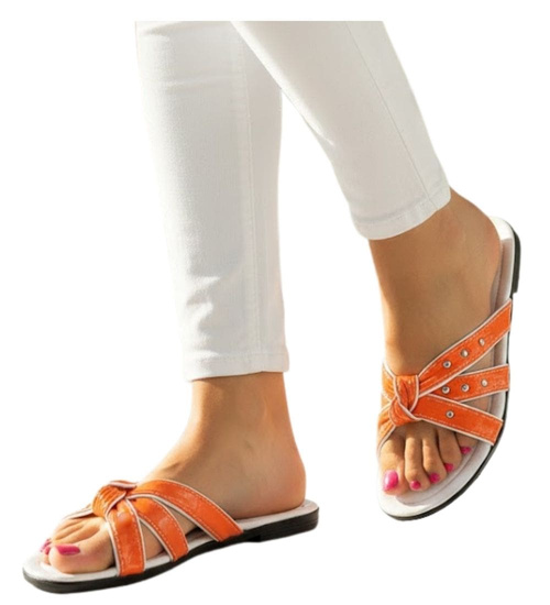 Pomarańczowo białe klapki damskie /F3-1 12132 T190/