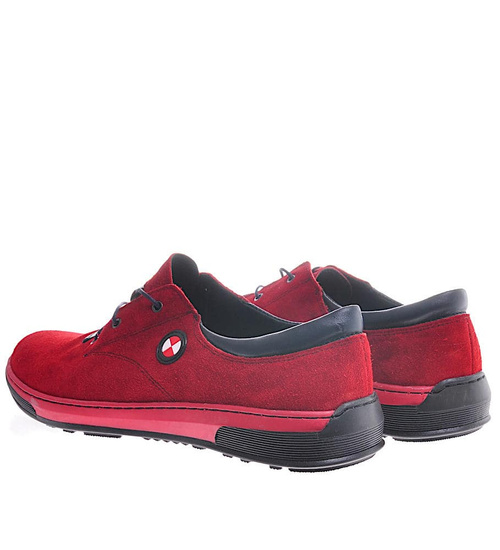 Buty męskie z naturalnej skóry zamszowej Czerwone /651 972 S794/