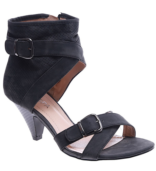 Czarne sandały damskie na niskim obcasie /D8-3 14376 T069/