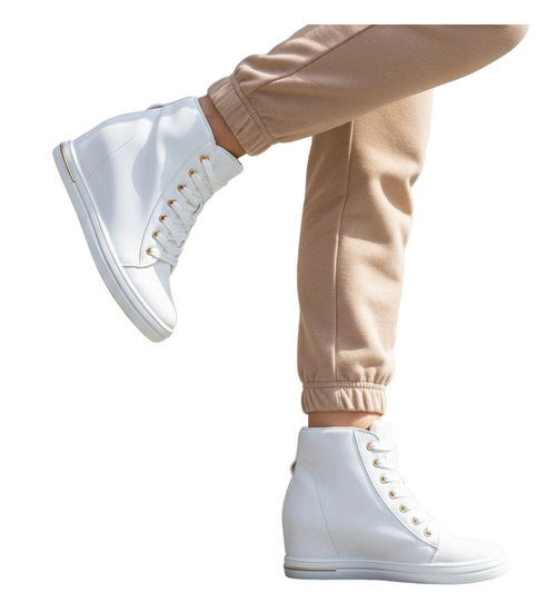 Białe sneakersy damskie na koturnie /C4-3 12815 T690/