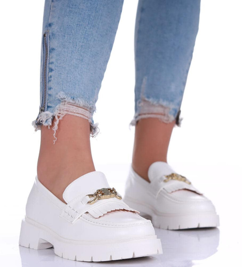 Białe półbuty damskie na platformie /F3-3 17243 G135/
