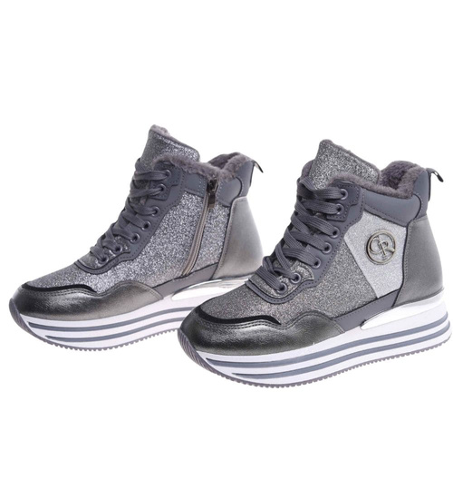 Zimowe botki sportowe damskie srebrne /A4-1 18551 W18-47/