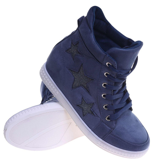 Granatowe sneakersy na niskim koturnie /C7-2 10540 T393/