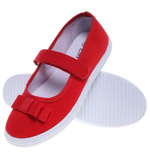 Czerwone materiałowe baleriny na rzep /E1-3 18681 T122/