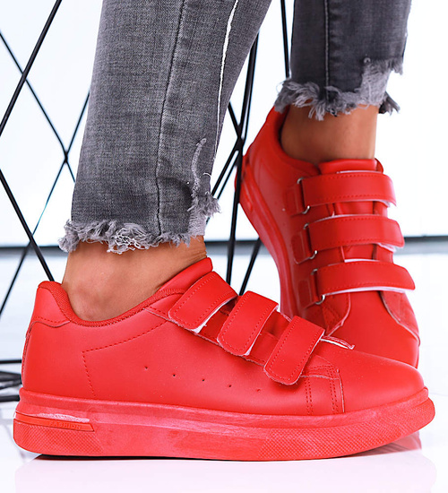 Czerwone damskie trampki na rzepy /E8-3 15712 T138/