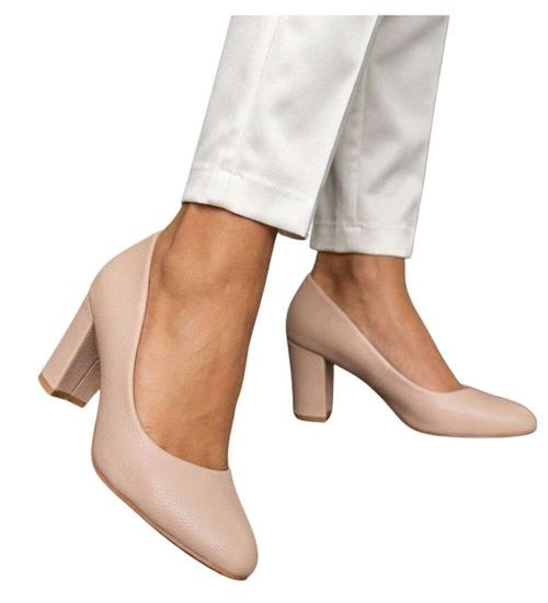 Beżowe czółenka na słupku /C5-3 h2 17748 G157/