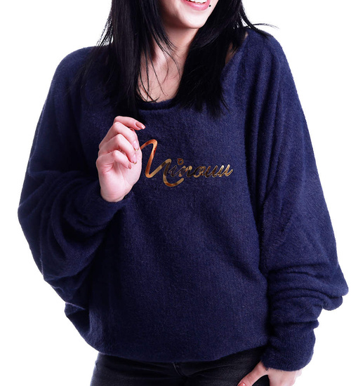 Granatowa luźna bluzka nietoperz Minouu /H UB625 L732/