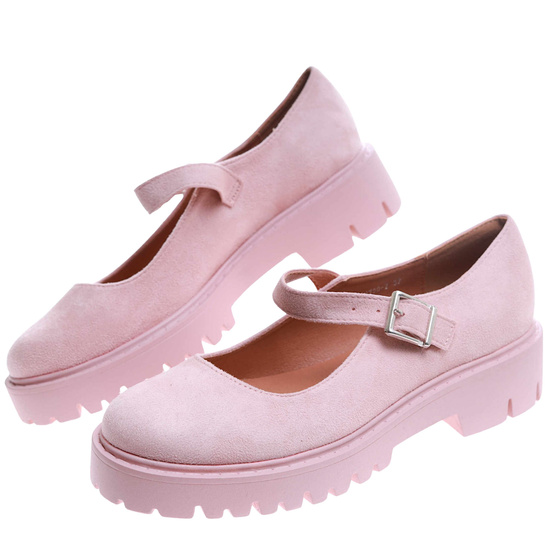 Różowe półbuty damskie z paskiem /A7-1 17451 W182/