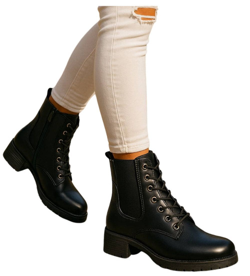 Czarne botki trapery damskie /E4-3 18271 W485/