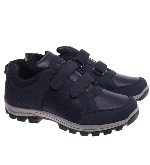 Granatowe męskie buty sportowe na rzepy /C1-3 18195 T388/