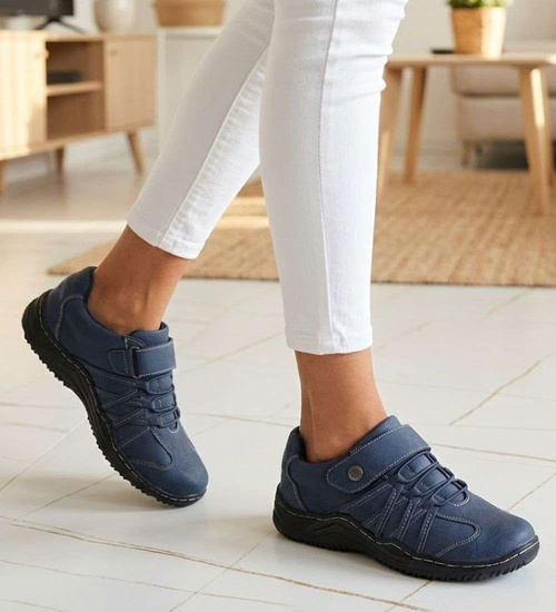 Granatowe półbuty damskie na rzep /G8-3 14629 T189/