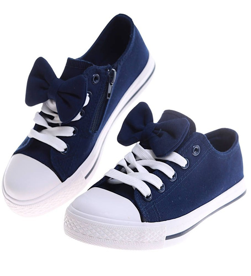 Granatowe dziewczęce trampki z kokardą /D1-2 16785 T183/