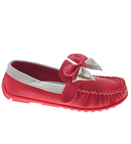 Dziewczęce mokasyny z kokardą Czerwone /C7-2 8993 S1/